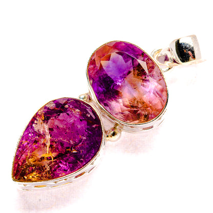 925 sterling silver ametrine pendant with two faceted teardrop stones and clasp bail