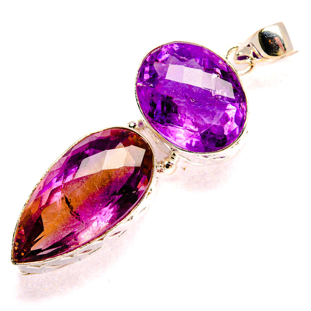 Faceted amethyst pendant in 925 sterling silver, oval stones with prong settings