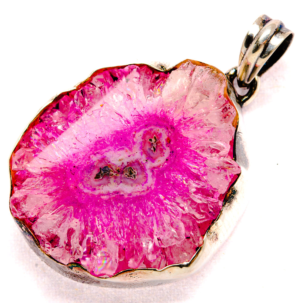 Pink solar quartz slice pendant in 925 sterling silver setting with bail
