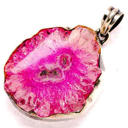 Pink solar quartz slice pendant in 925 sterling silver setting with bail