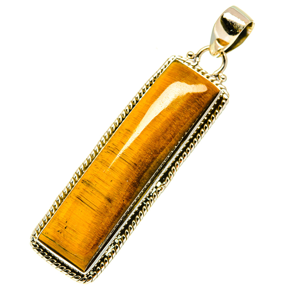 Rectangular tiger eye pendant in sterling silver bezel with top loop and bail