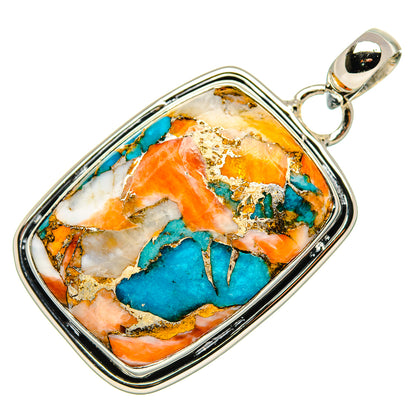 Blue Orange Copper Composite Turquoise Pendants handcrafted by Ana Silver Co - PD35440 - Photo 2