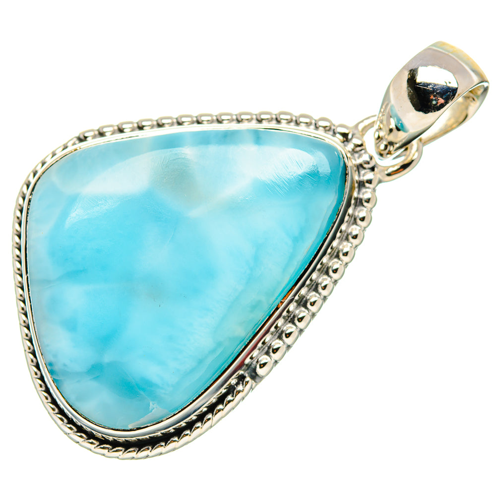 Triangular Larimar pendant in 925 sterling silver bezel setting