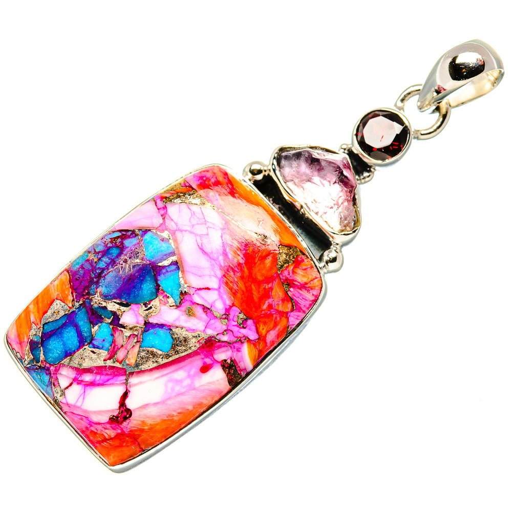 Kingman Pink Dahlia Turquoise Pendants handcrafted by Ana Silver Co - PD35527 - Photo 2
