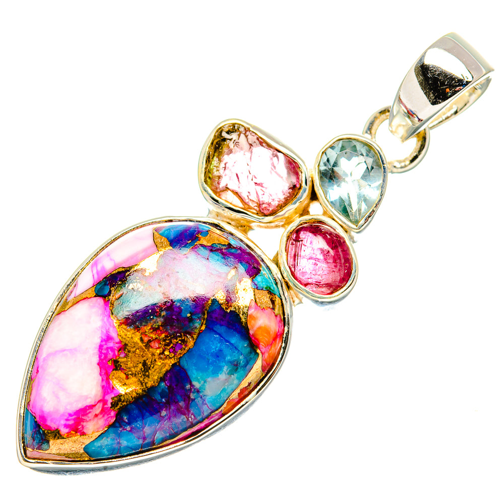 Kingman Pink Dahlia Turquoise Pendants handcrafted by Ana Silver Co - PD35541 - Photo 2
