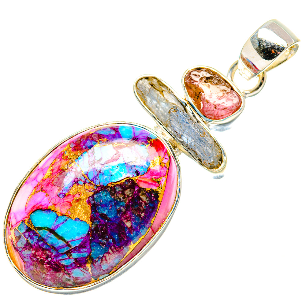 Kingman Pink Dahlia Turquoise Pendants handcrafted by Ana Silver Co - PD35551 - Photo 2