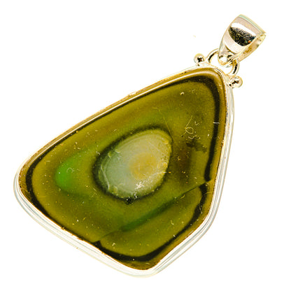 Green jasper teardrop pendant with silver bezel and top bail, 925 sterling