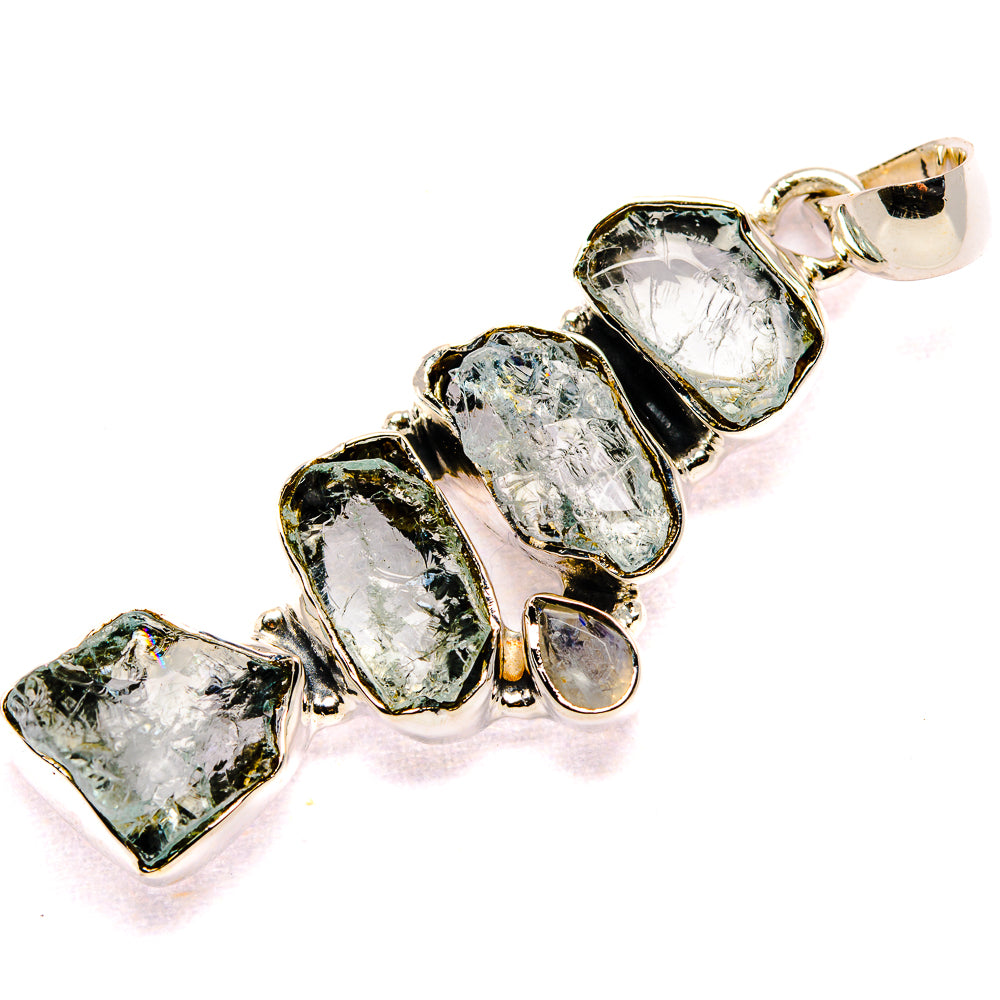 Rough aquamarine pendant with five rough stones, 925 sterling silver setting and bail
