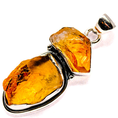 Rough citrine pendant in 925 sterling silver with two amber-yellow stones