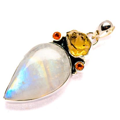 925 sterling silver pendant with large opalescent teardrop moonstone and yellow citrine accents