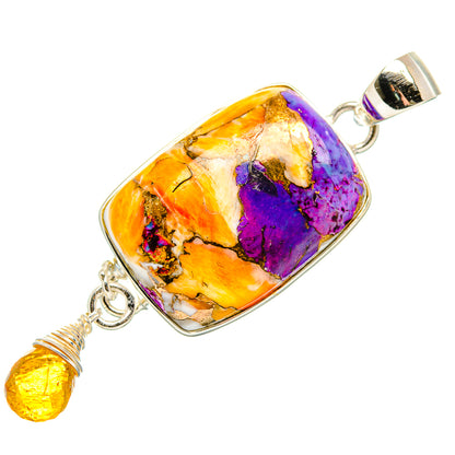 Spiny oyster pendant with rectangular bezel, orange and purple stone, 925 sterling silver bail