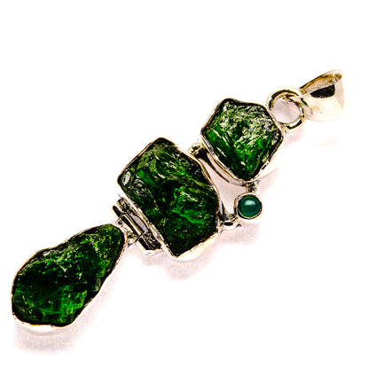 Rough green diopside pendant with three irregular stones in 925 silver, loop bail