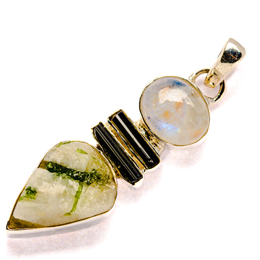 Green Tourmaline In Quartz Pendants handcrafted by Ana Silver Co - PD35778 - Photo 2