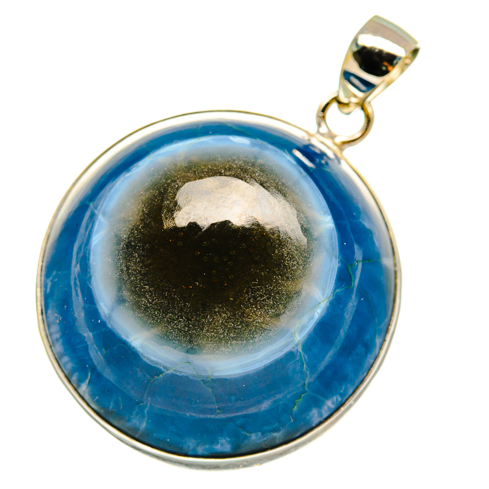 925 sterling silver opal pendant with round blue cabochon and loop bail