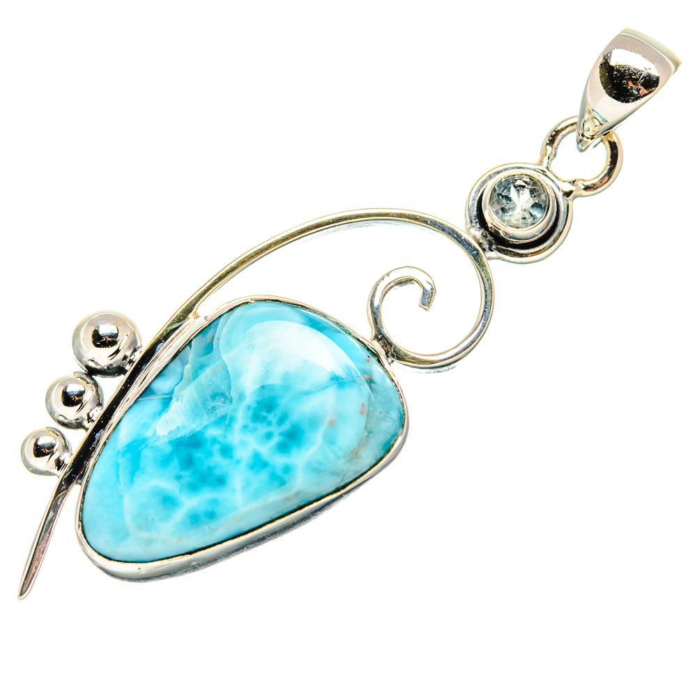 Sterling silver pendant with oval sky-blue gemstone and round halo detail on top bail