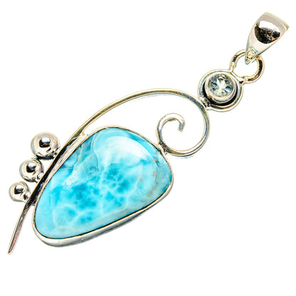 Sterling silver pendant with oval sky-blue gemstone and round halo detail on top bail