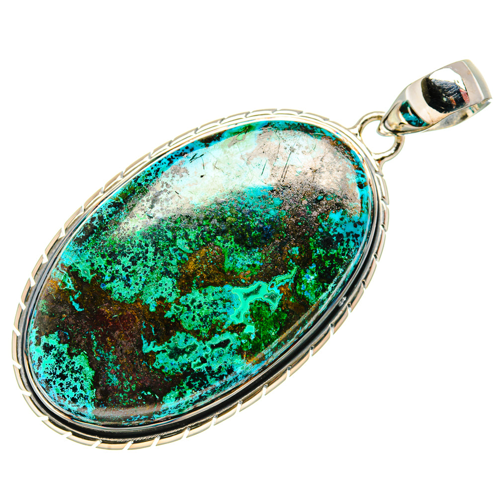 Sterling silver oval shattuckite pendant with bright turquoise and green marbled stone