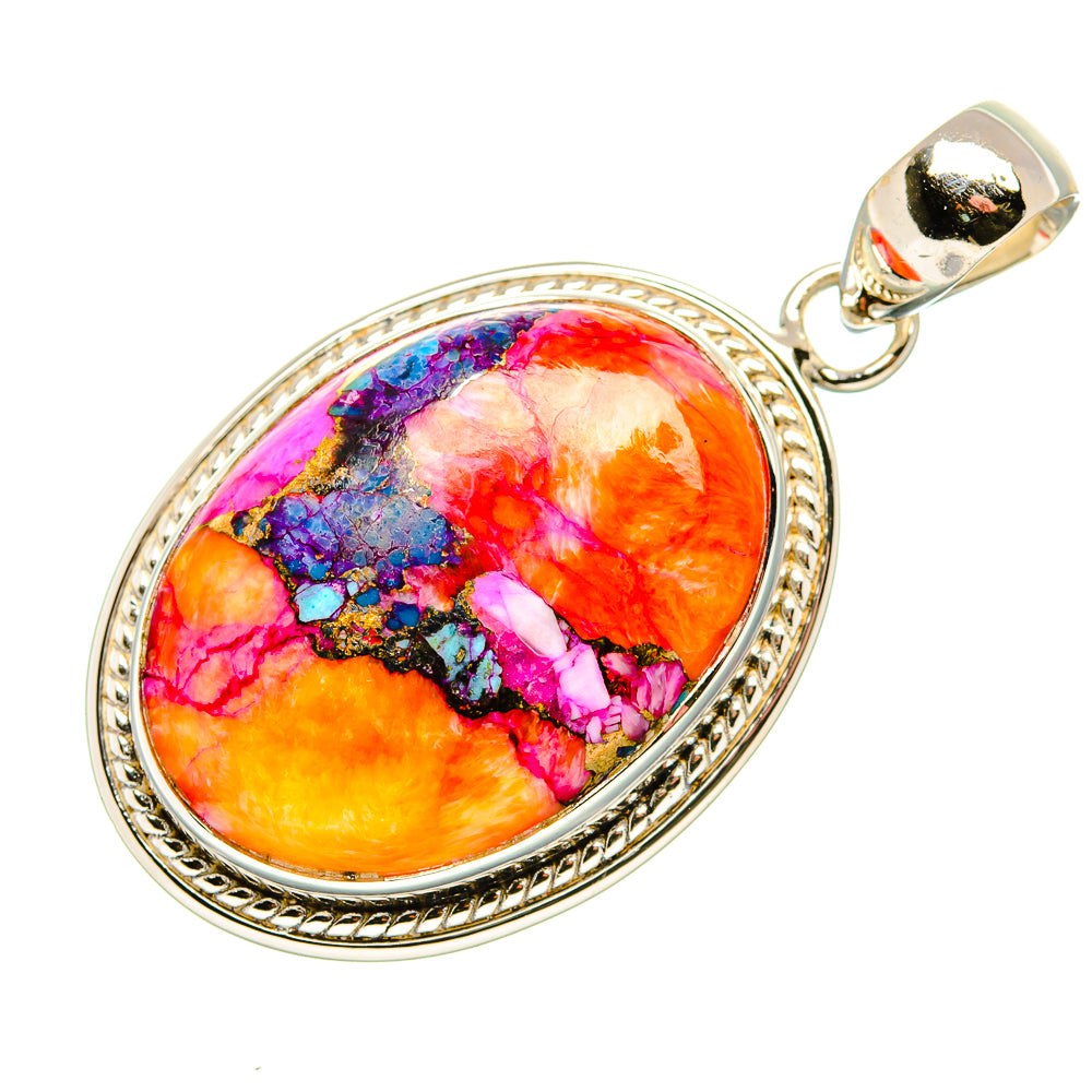 Kingman Pink Dahlia Turquoise Pendants handcrafted by Ana Silver Co - PD35925 - Photo 2