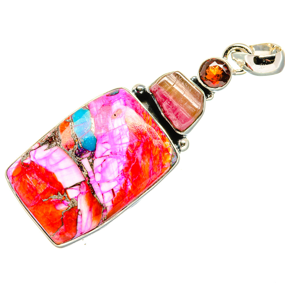Kingman Pink Dahlia Turquoise Pendants handcrafted by Ana Silver Co - PD35928 - Photo 2