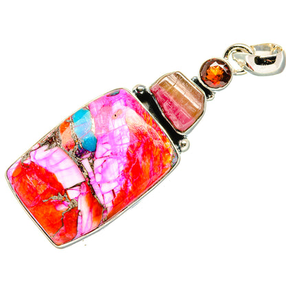 Kingman Pink Dahlia Turquoise Pendants handcrafted by Ana Silver Co - PD35928 - Photo 2