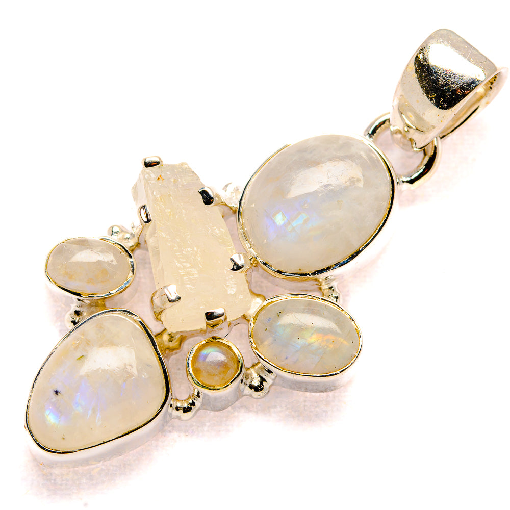 Opal-like moonstone pendant with oval stones in polished 925 sterling silver bezel