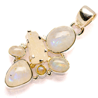 Opal-like moonstone pendant with oval stones in polished 925 sterling silver bezel