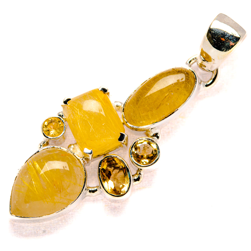 Citrine quartz pendant with multiple yellow ovals and rounds, silver-tone bezel setting