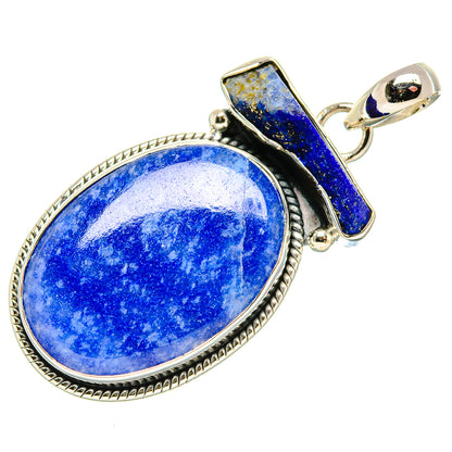 925 sterling silver sodalite pendant, oval blue stone with rectangular bezel bail