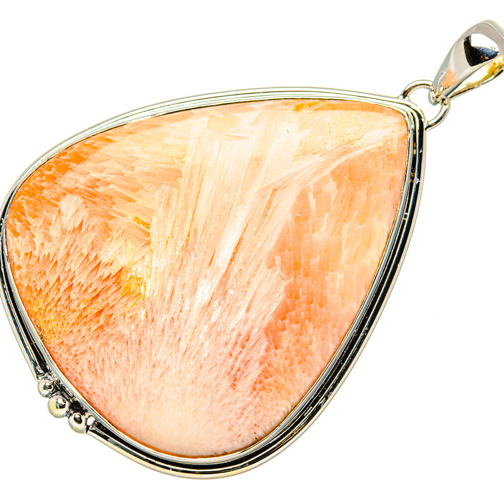 Huge scolecite pendant with 925 sterling silver bail, teardrop peach stone