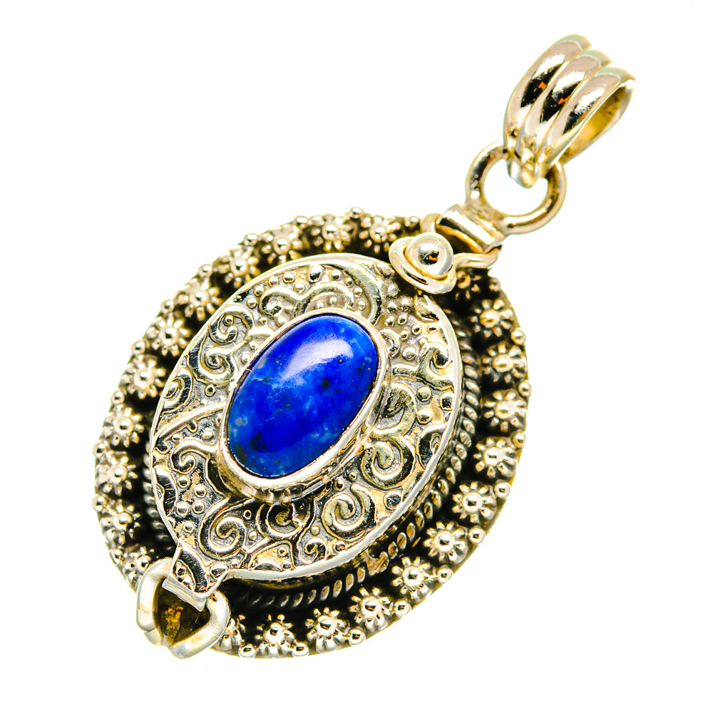Sterling silver lapis lazuli pendant with oval blue stone and textured rim