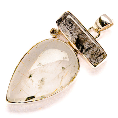 Sterling silver gemstone pendant with oval white quartz and rectangular black quartz top