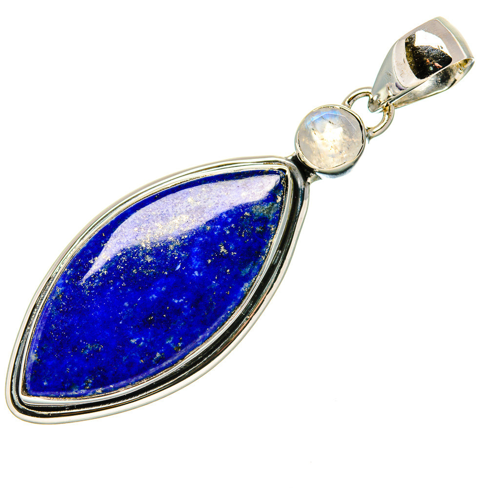 Sterling silver pendant with blue lapis lazuli teardrop and round moonstone accents