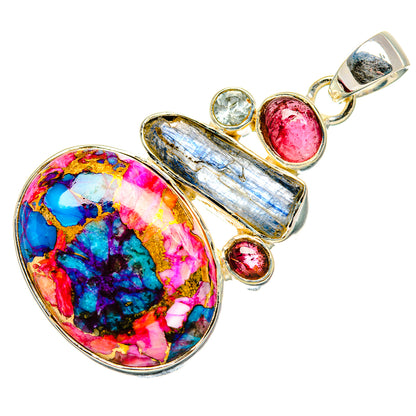 Kingman Pink Dahlia Turquoise Pendants handcrafted by Ana Silver Co - PD36175 - Photo 2