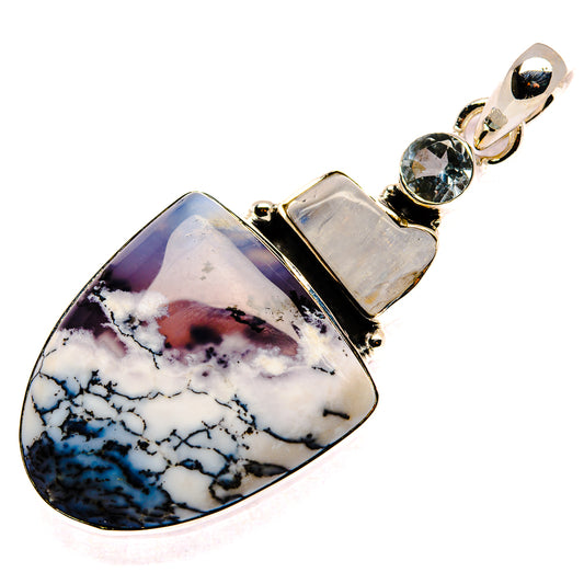 Dendritic Opal, Rainbow Moonstone, Blue Topaz Pendants handcrafted by Ana Silver Co - PD36202 - Photo 2