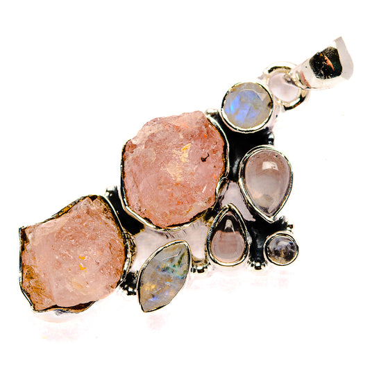 Rose Quartz, Rainbow Moonstone Pendants handcrafted by Ana Silver Co - PD36212 - Photo 2