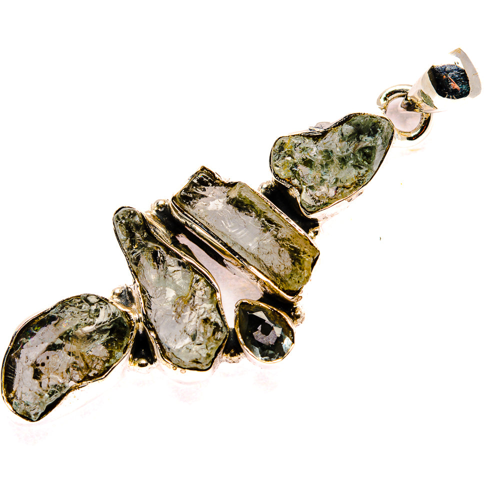 925 sterling silver gemstone pendant with rough green amethyst and white quartz