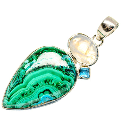 Malachite, Rainbow Moonstone, Blue Topaz Pendants handcrafted by Ana Silver Co - PD36241 - Photo 2