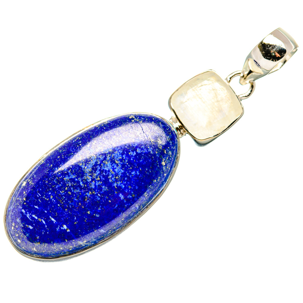 Oval lapis lazuli pendant with silver bail and two square accents, including clear stone