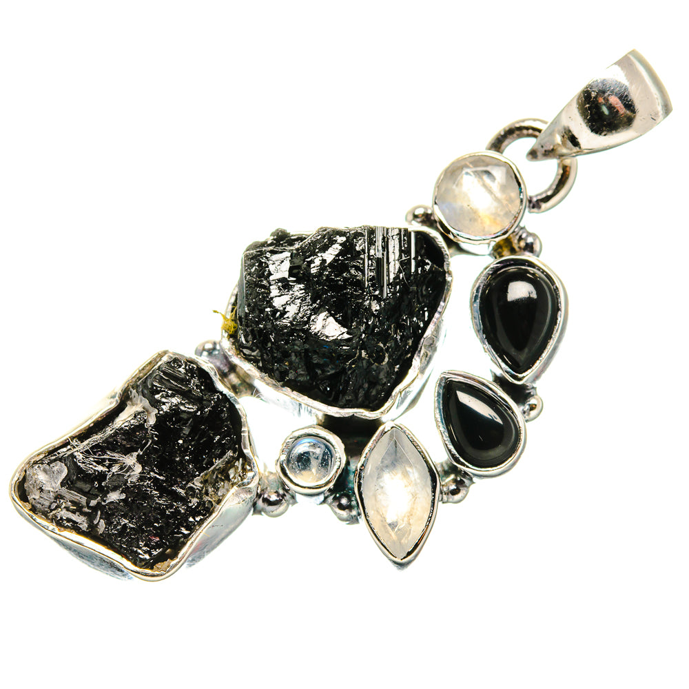 Black Tourmaline, Rainbow Moonstone Pendants handcrafted by Ana Silver Co - PD36385 - Photo 2