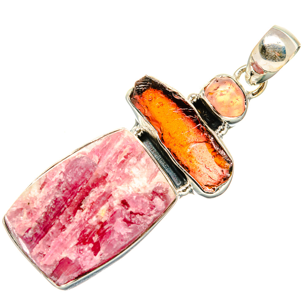 Pink Tourmaline In Quartz, Garnet, Rose Quartz Pendants handcrafted by Ana Silver Co - PD36396 - Photo 2