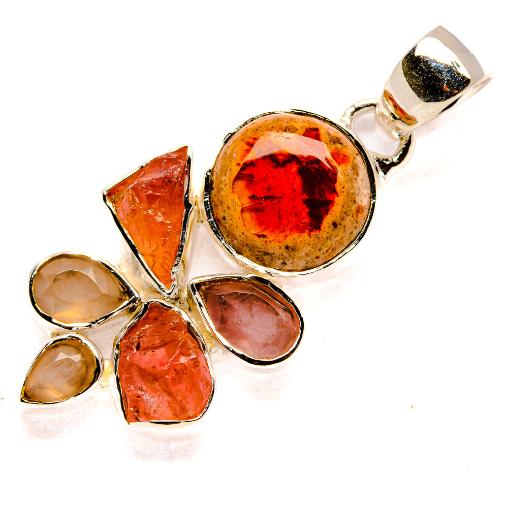 Sterling silver pendant with orange fire opal circle center and starburst stones, with bail