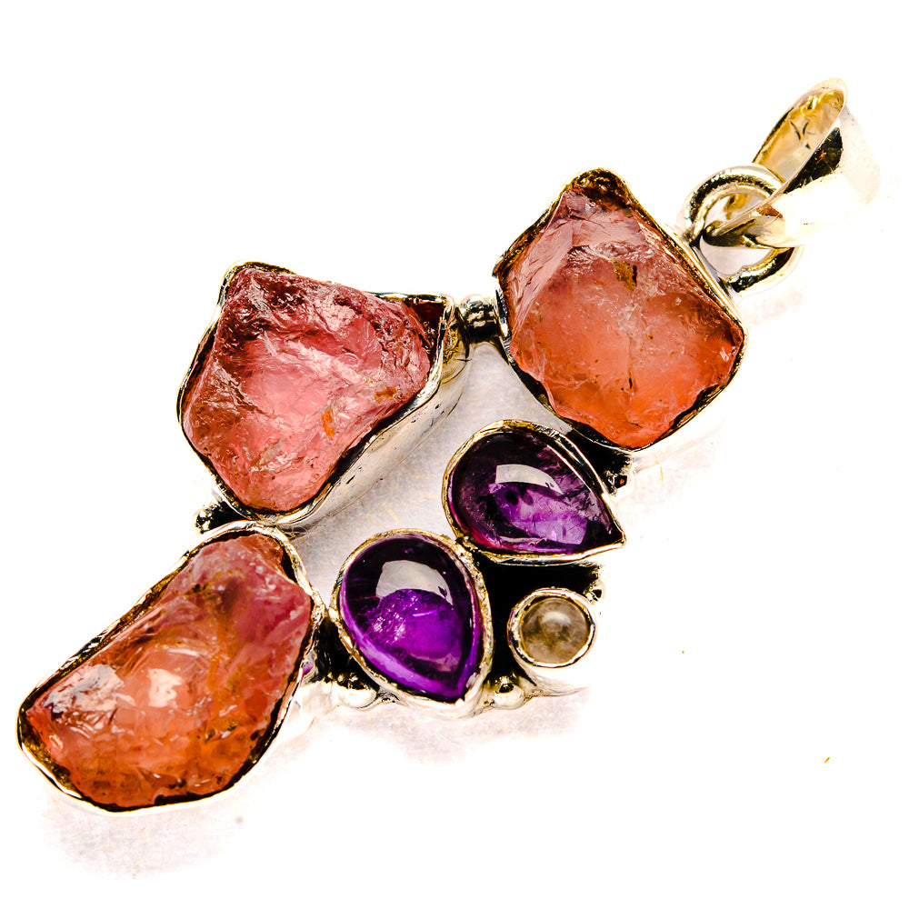 Sterling silver pendant cluster with pink rose quartz and purple amethyst ovals, small round charm
