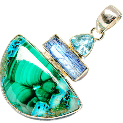 Malachite In Chrysocolla, Kyanite, Blue Topaz Pendants handcrafted by Ana Silver Co - PD36471 - Photo 2