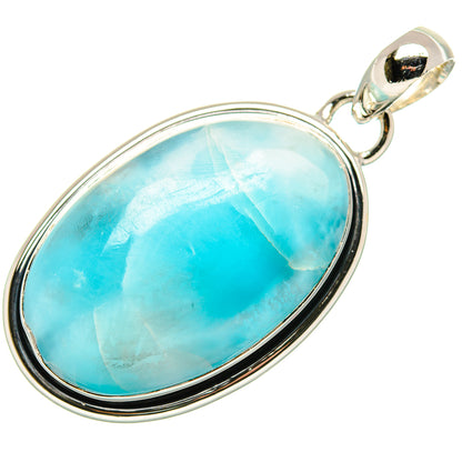 Larimar pendant in oval sterling silver bezel with teardrop bail