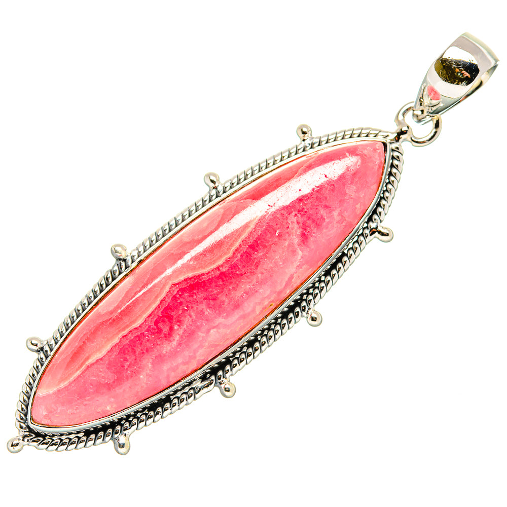 Sterling silver marquise rhodochrosite pendant with textured frame and top bail