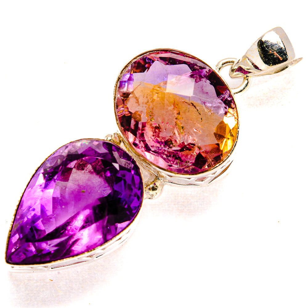 Faceted ametrine pendant with oval purple and golden stones in sterling silver setting