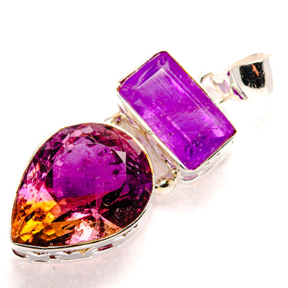 Sterling silver amethyst pendant with oval and square faceted purple stones