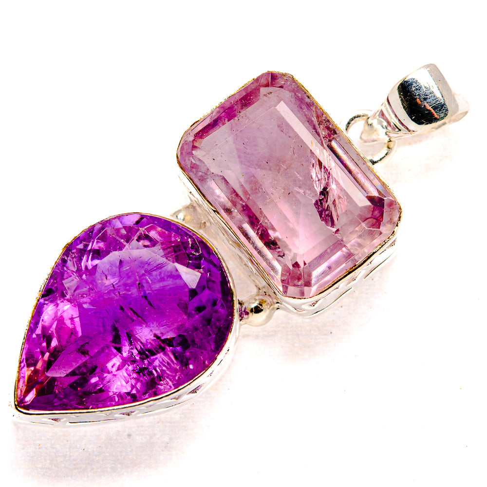 Faceted amethyst pendant with pear and rectangular stones in 925 sterling silver