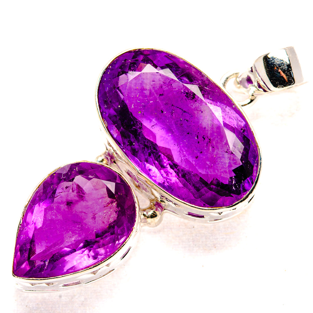 Faceted amethyst pendant in 925 sterling silver, large teardrop center stone