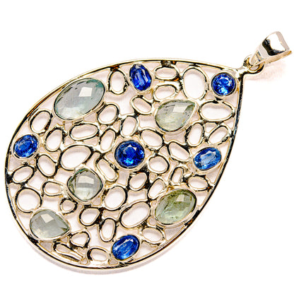 Sterling silver teardrop pendant with blue round accents and pale oval stones